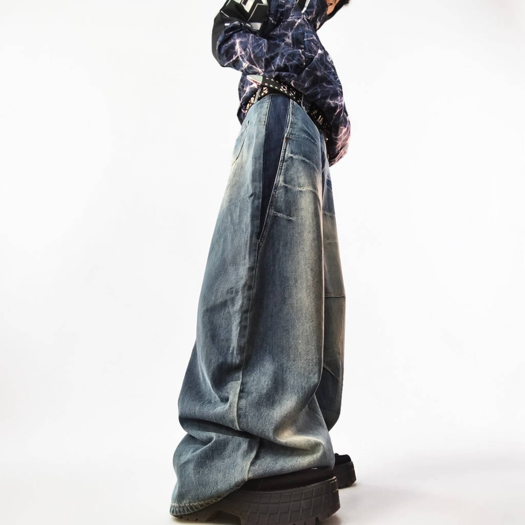 Jean bleu délavé streetwear