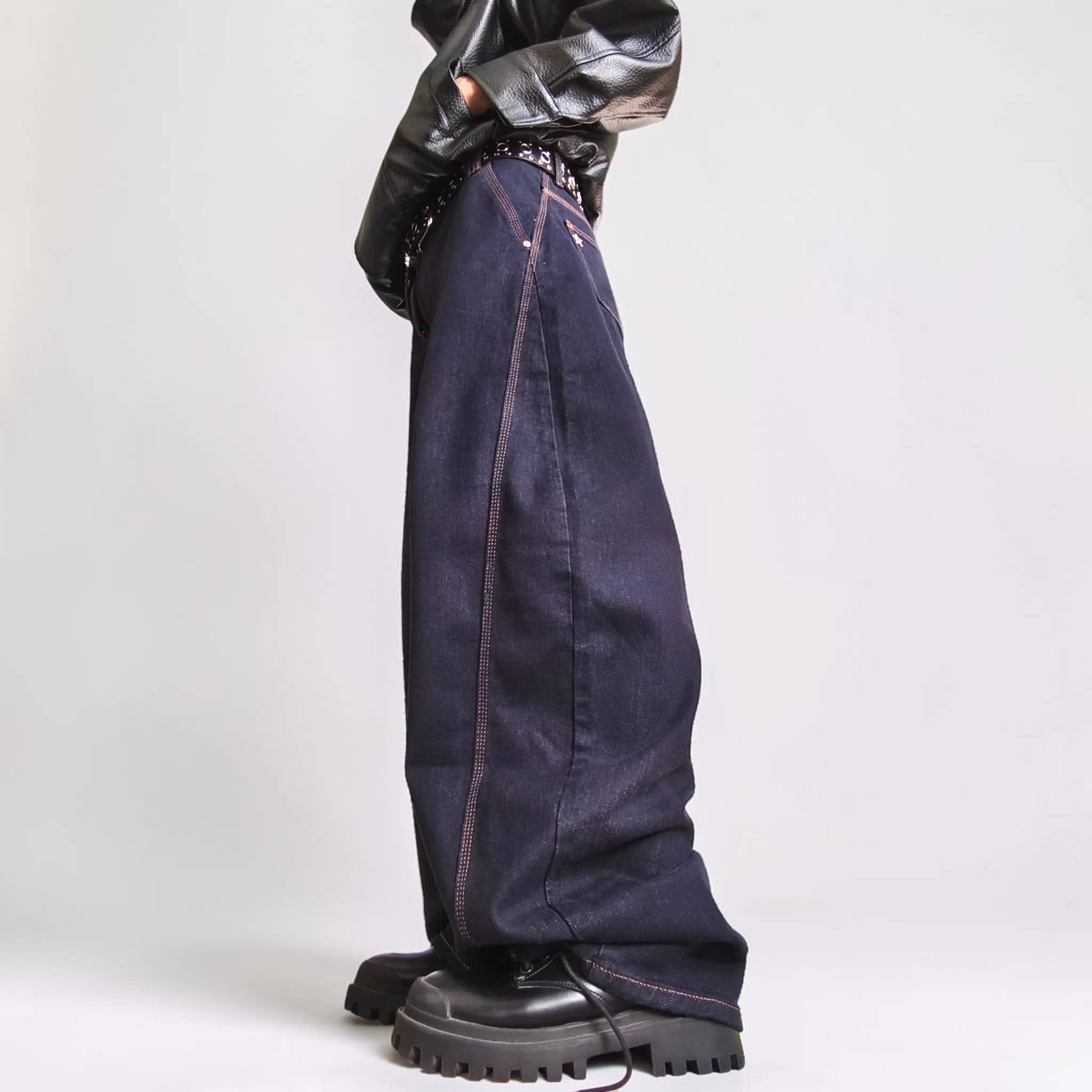 Jean raw denim wide leg